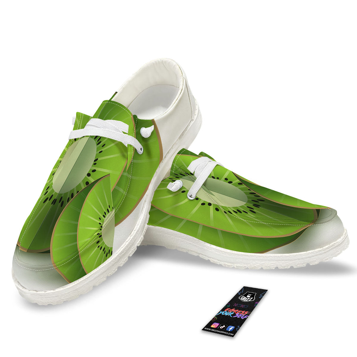 3D Kiwi Print White Loafers-grizzshop