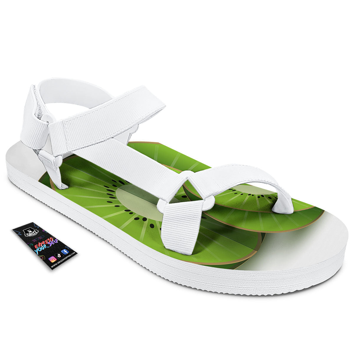 3D Kiwi Print White Open Toe Sandals-grizzshop
