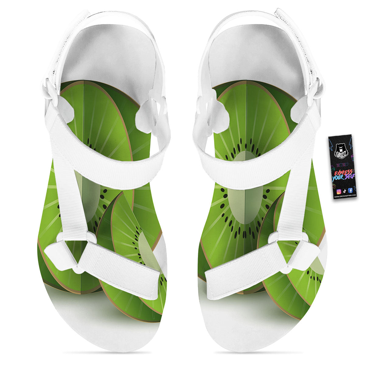 3D Kiwi Print White Open Toe Sandals-grizzshop