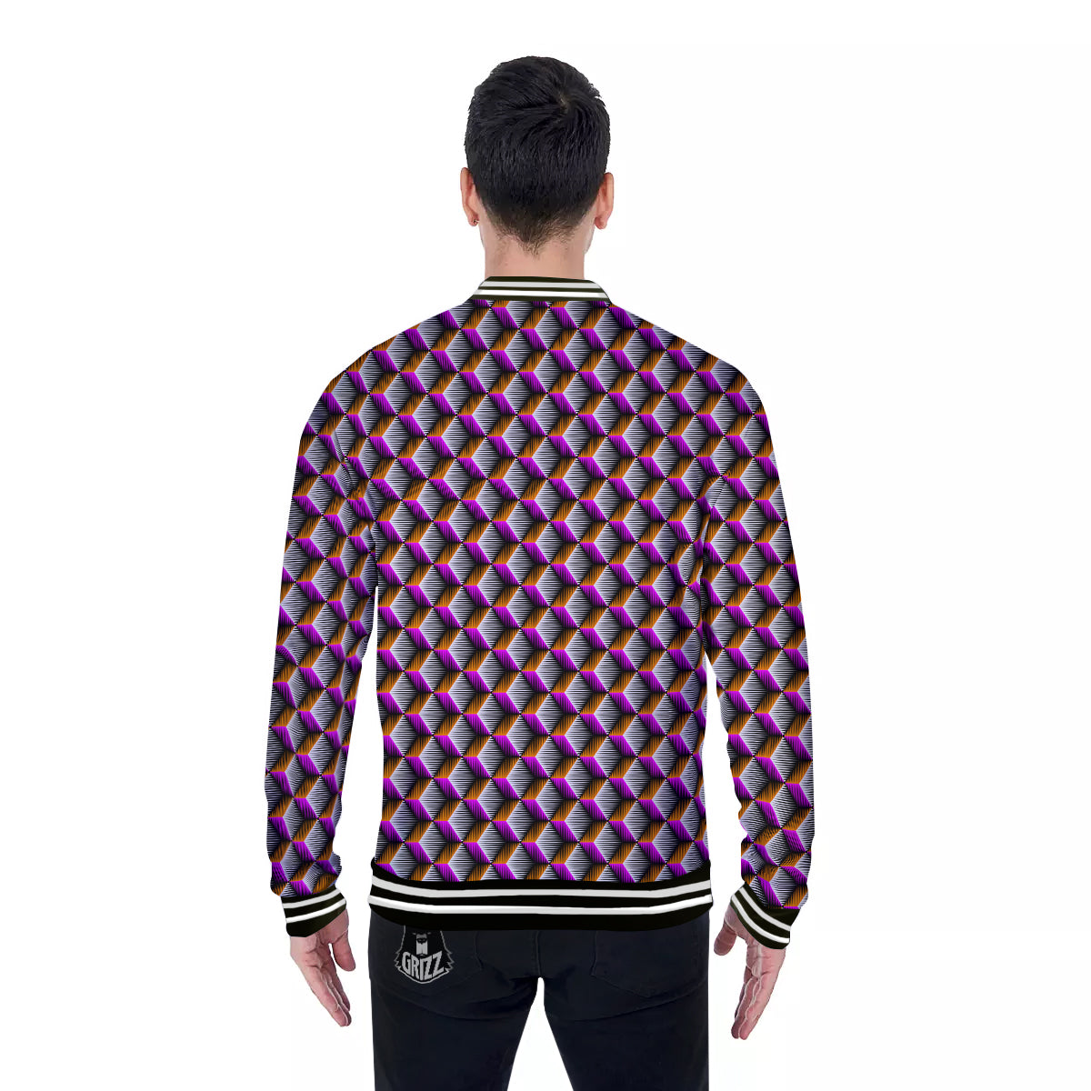3D Rhombus Print Pattern Baseball Jacket-grizzshop