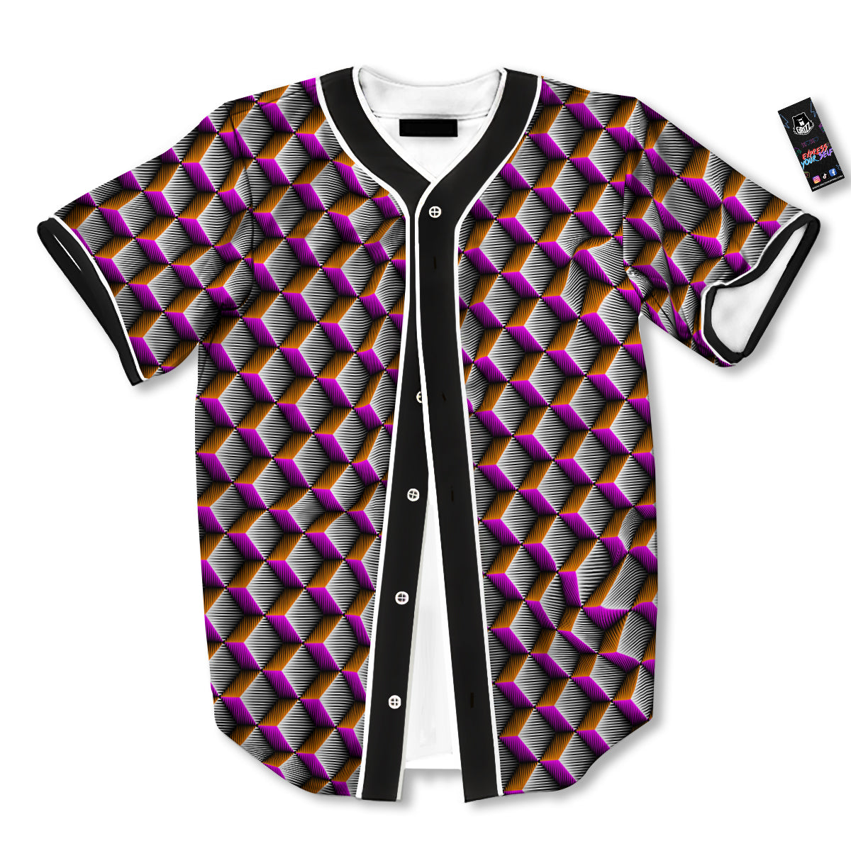 3D Rhombus Print Pattern Baseball Jersey-grizzshop