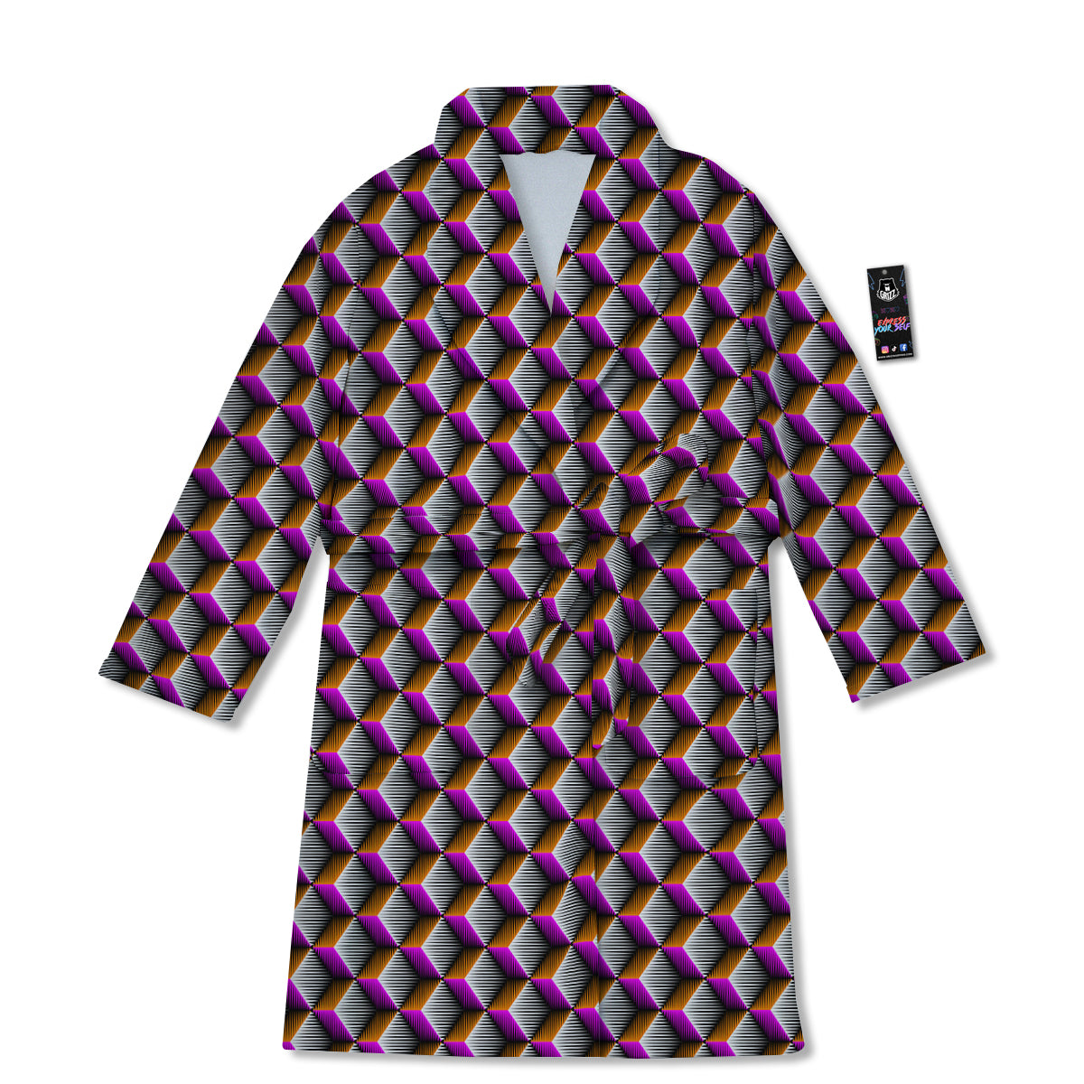 3D Rhombus Print Pattern Bathrobe-grizzshop