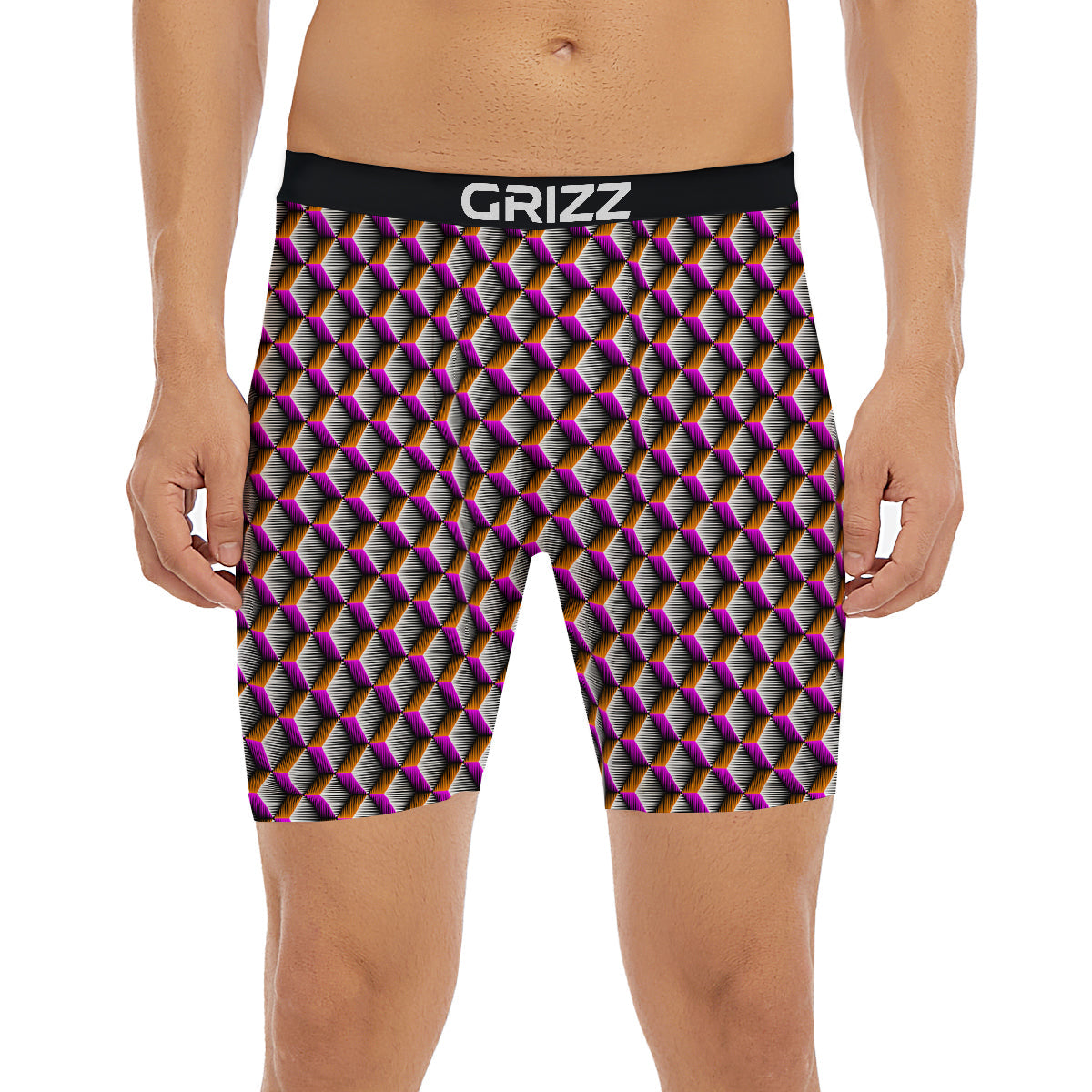 3D Rhombus Print Pattern Boxer Briefs-grizzshop