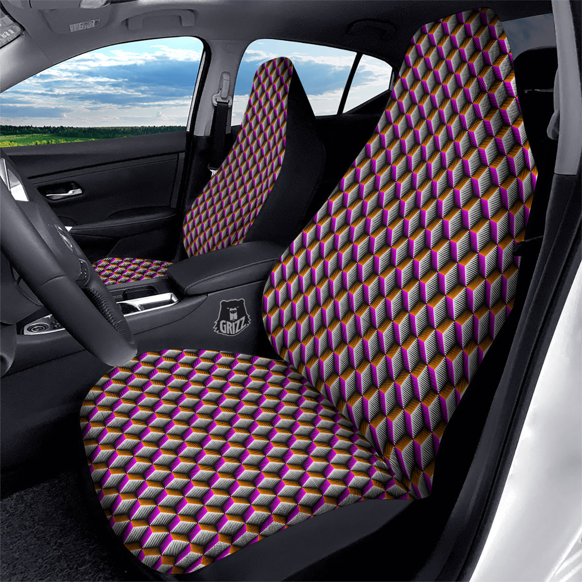 3D Rhombus Print Pattern Car Seat Covers-grizzshop