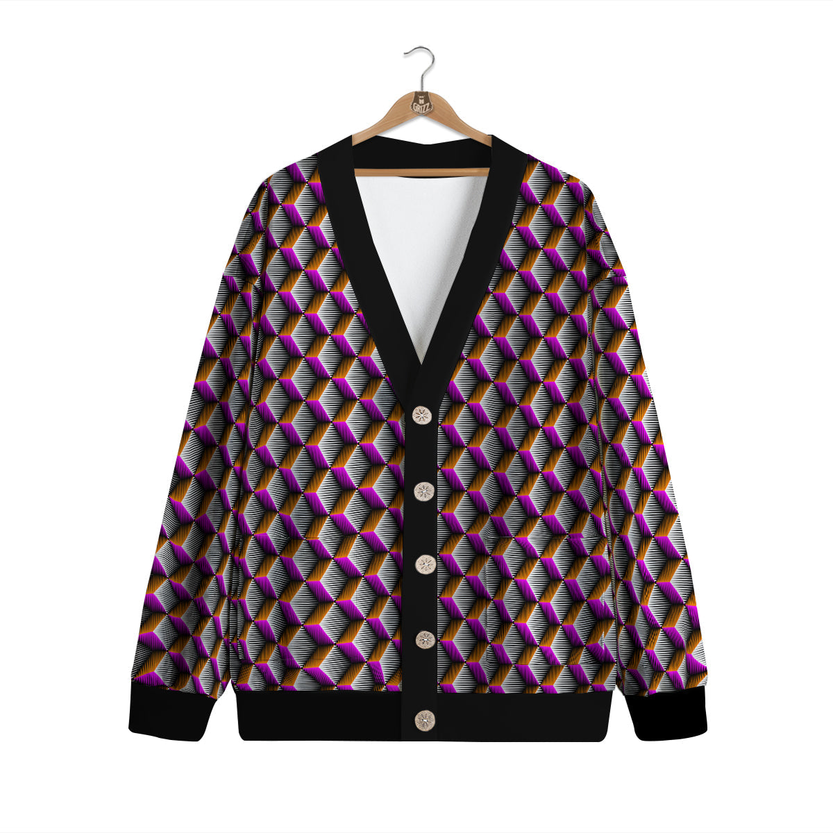 3D Rhombus Print Pattern Cardigan-grizzshop