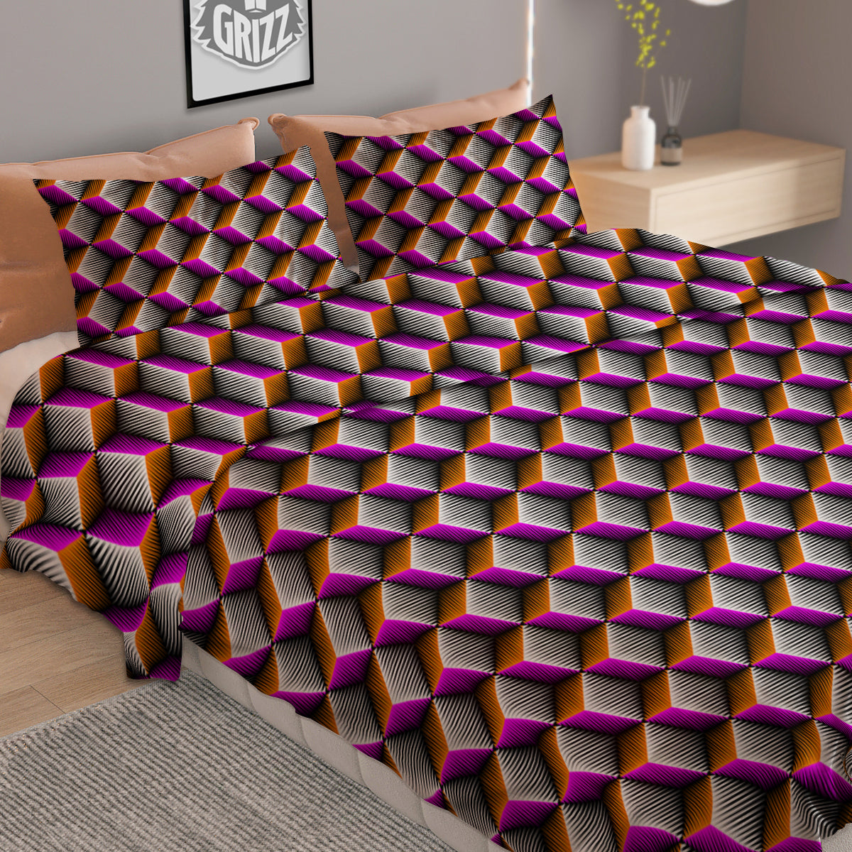3D Rhombus Print Pattern Duvet Cover Bedding Set