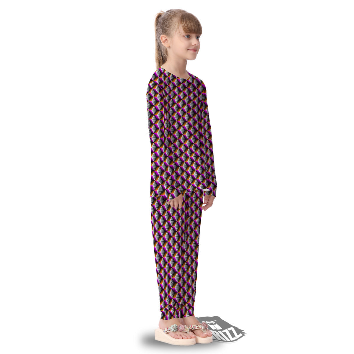 3D Rhombus Print Pattern Kid's Pajamas-grizzshop