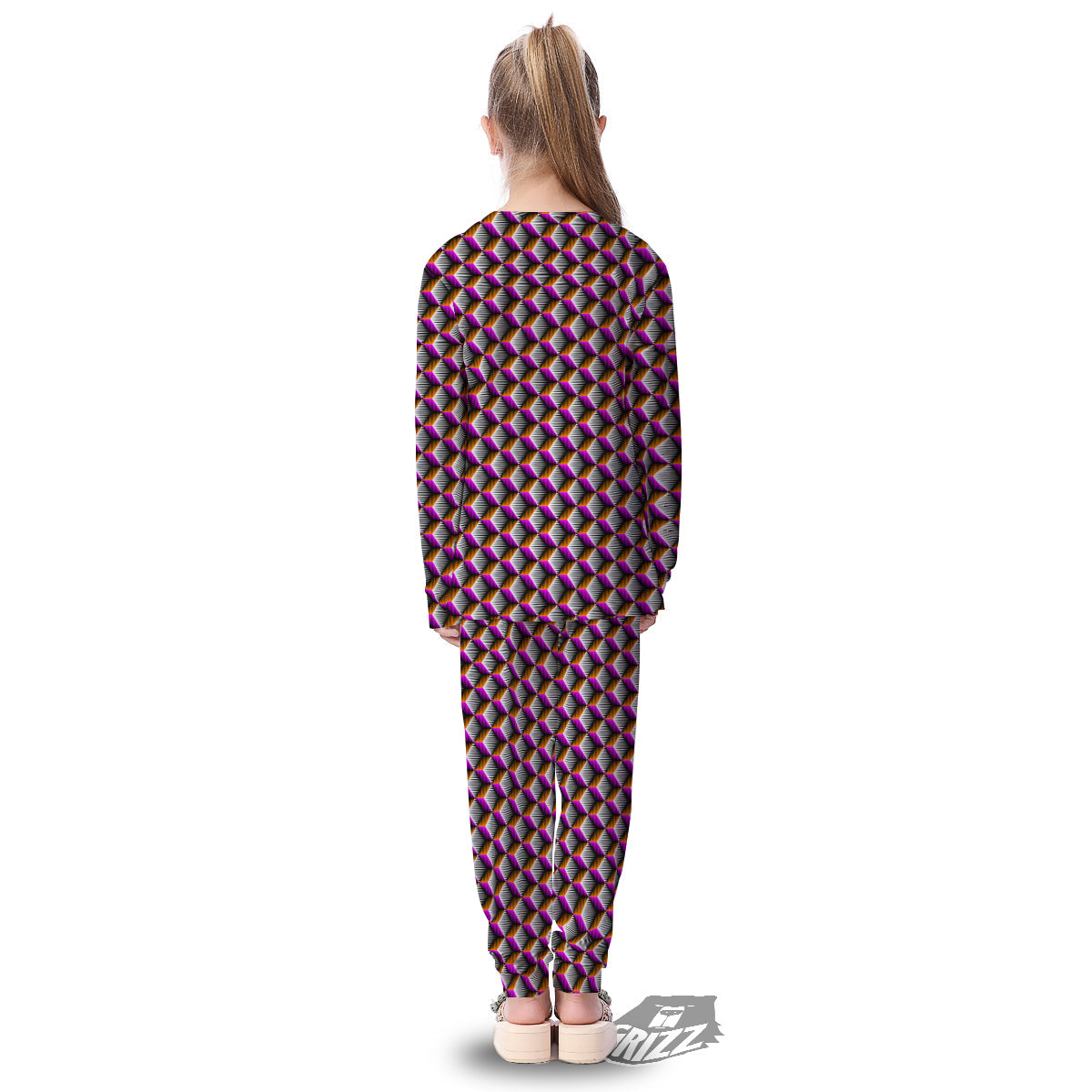 3D Rhombus Print Pattern Kid's Pajamas-grizzshop