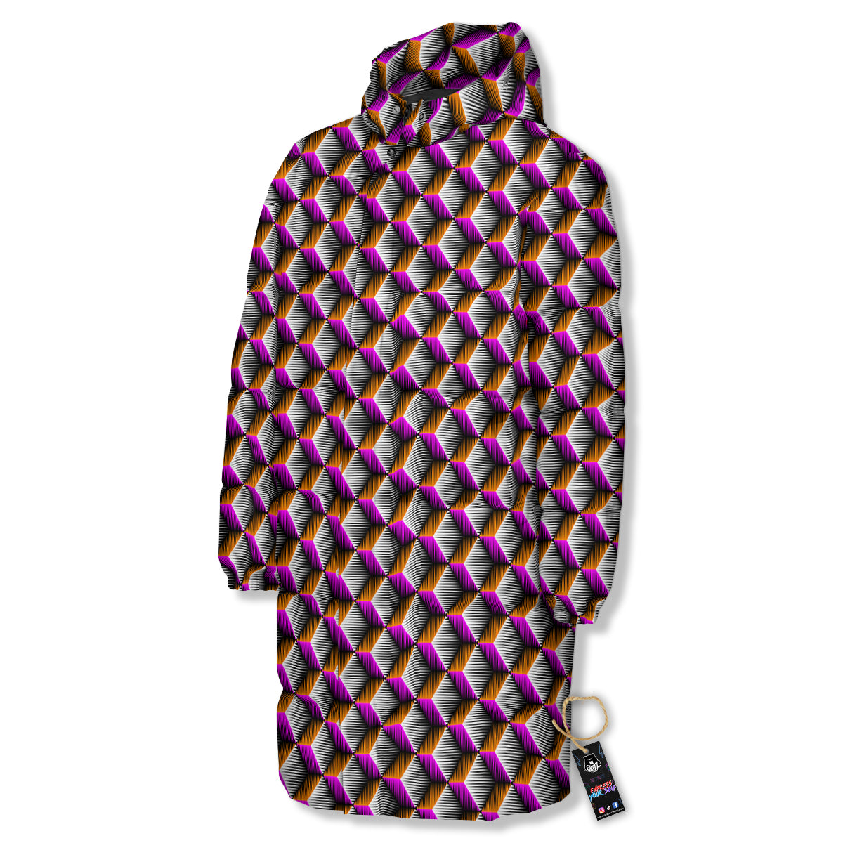 3D Rhombus Print Pattern Long Down Jacket-grizzshop