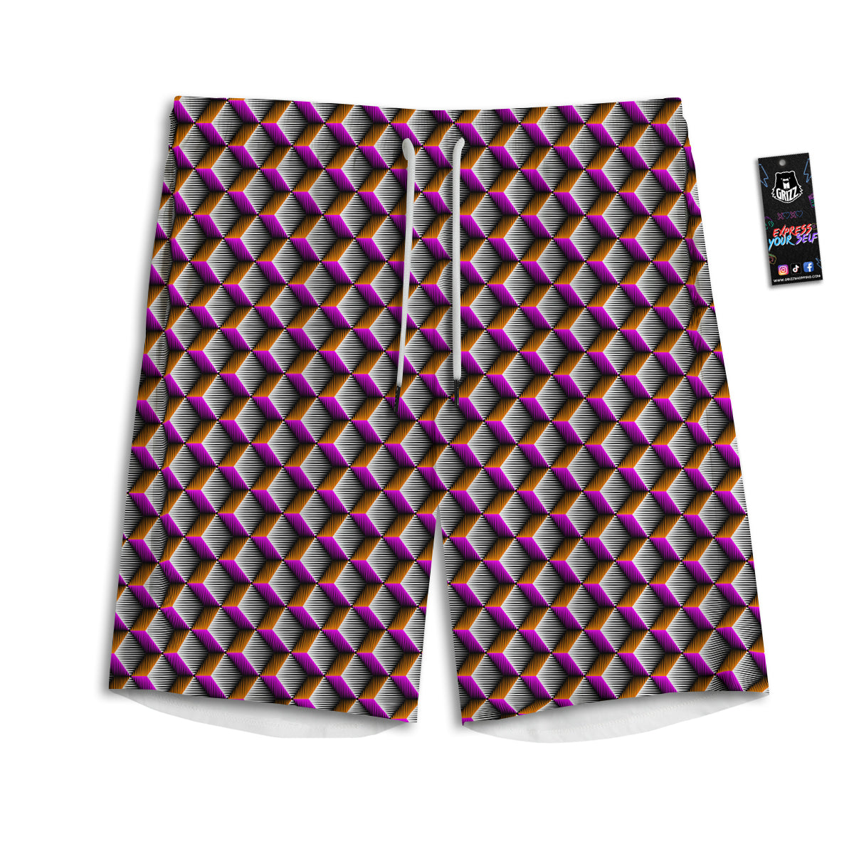 3D Rhombus Print Pattern Men's Athletic Shorts
