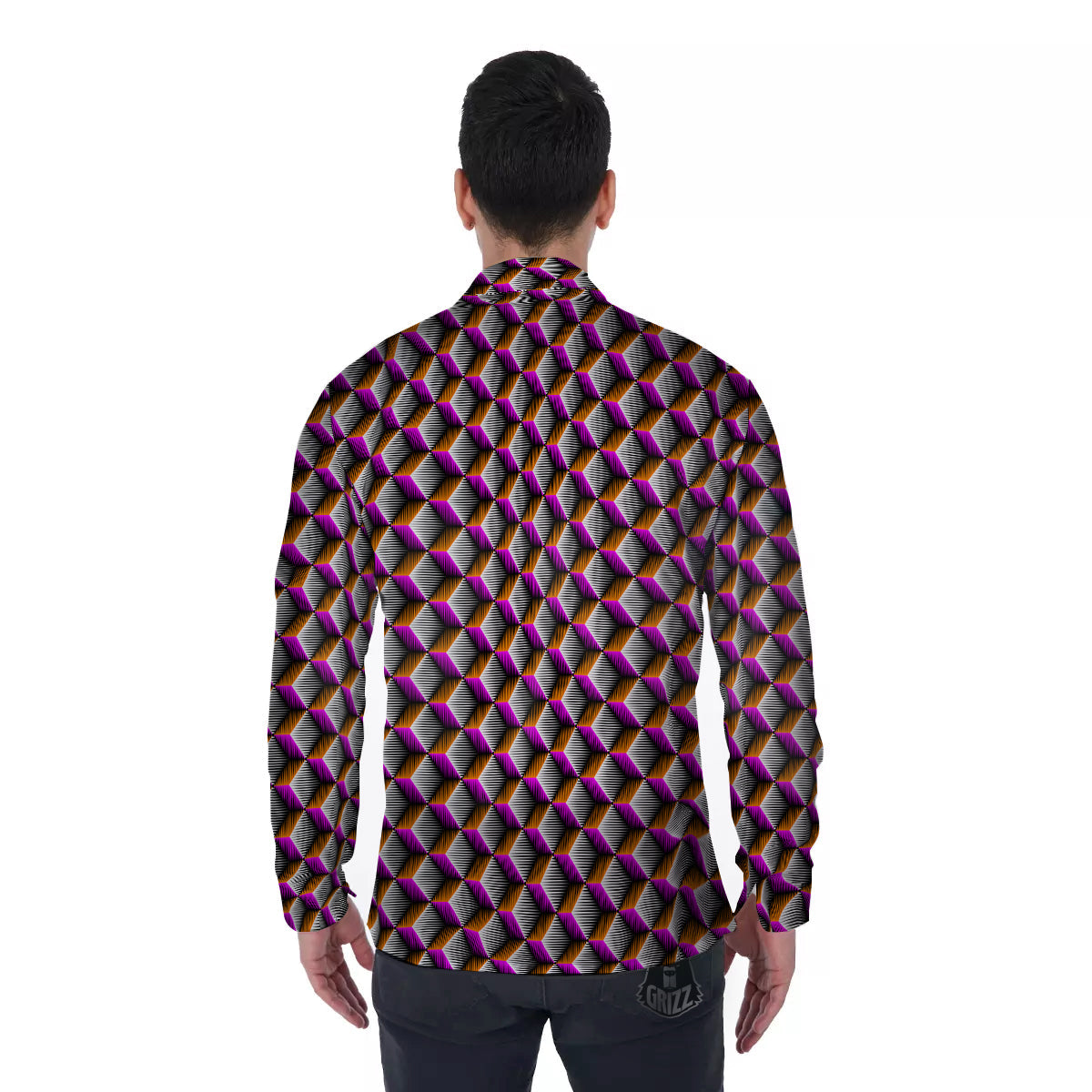 3D Rhombus Print Pattern Men's Long Sleeve Shirts-grizzshop