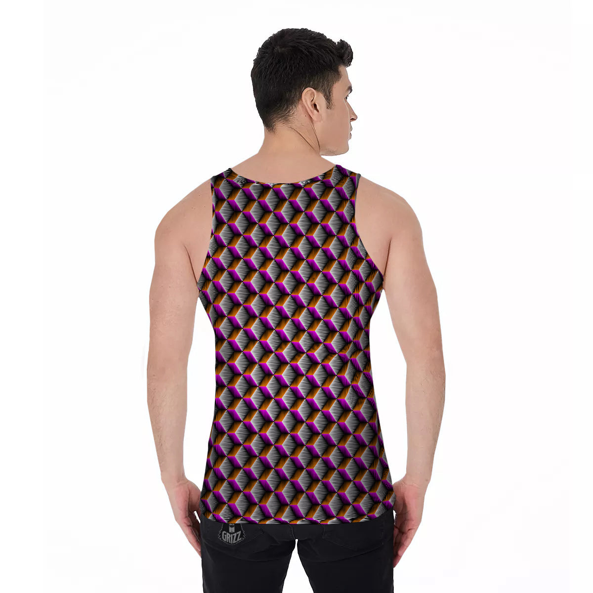3D Rhombus Print Pattern Men's Tank Top-grizzshop