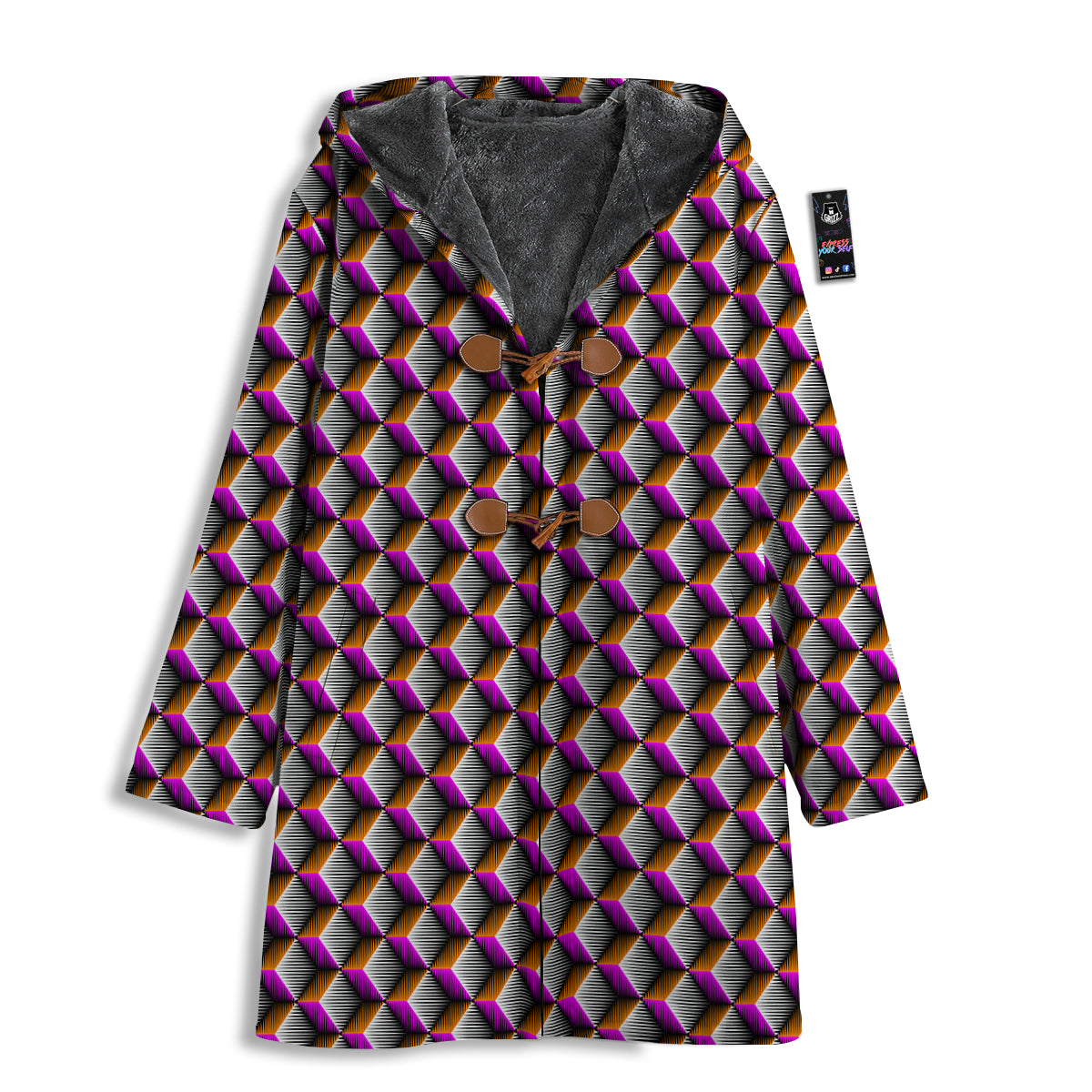 3D Rhombus Print Pattern Men's Windbreaker Jacket-grizzshop