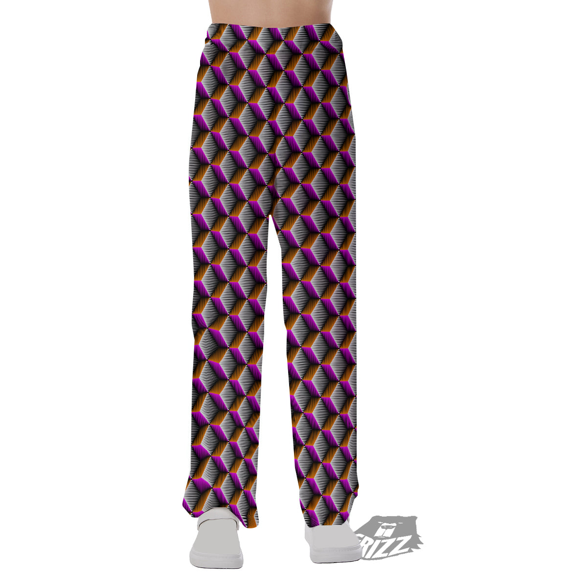 3D Rhombus Print Pattern Pajama Pants-grizzshop