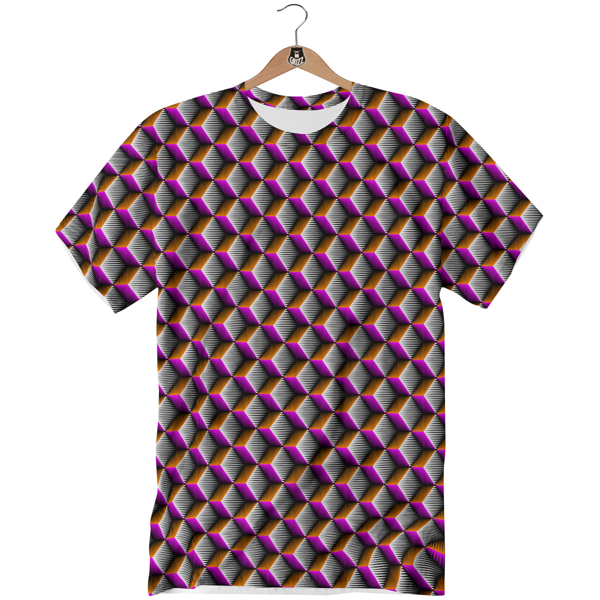 3D Rhombus Print Pattern T-Shirt-grizzshop