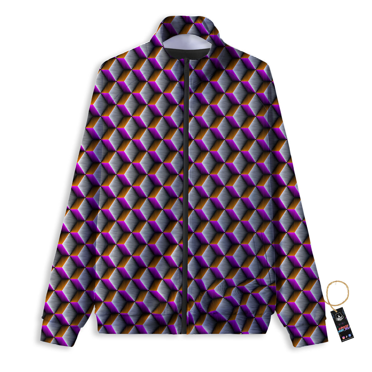 3D Rhombus Print Pattern Track Jacket-grizzshop