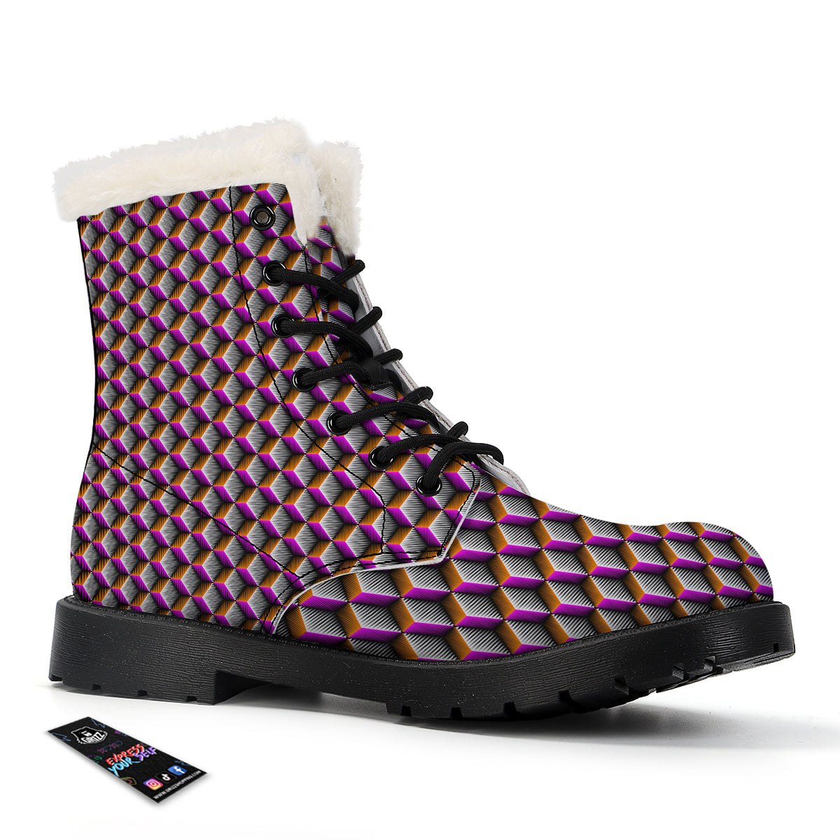 3D Rhombus Print Pattern Winter Boots-grizzshop