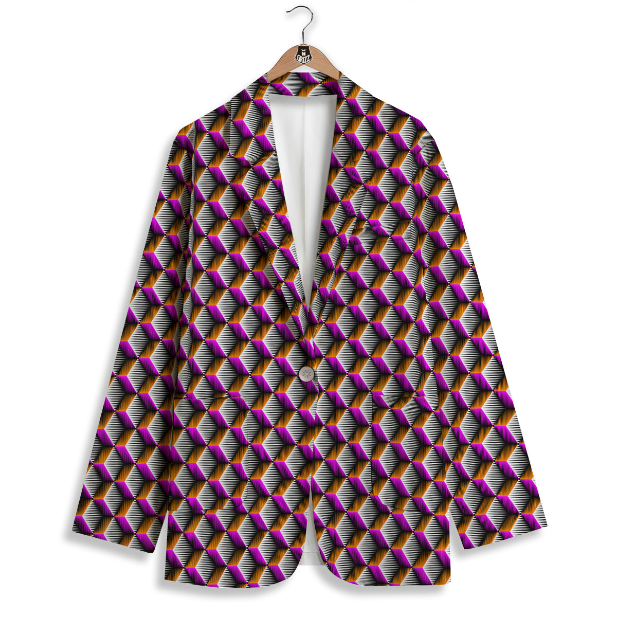 3D Rhombus Print Pattern Women's Blazer-grizzshop