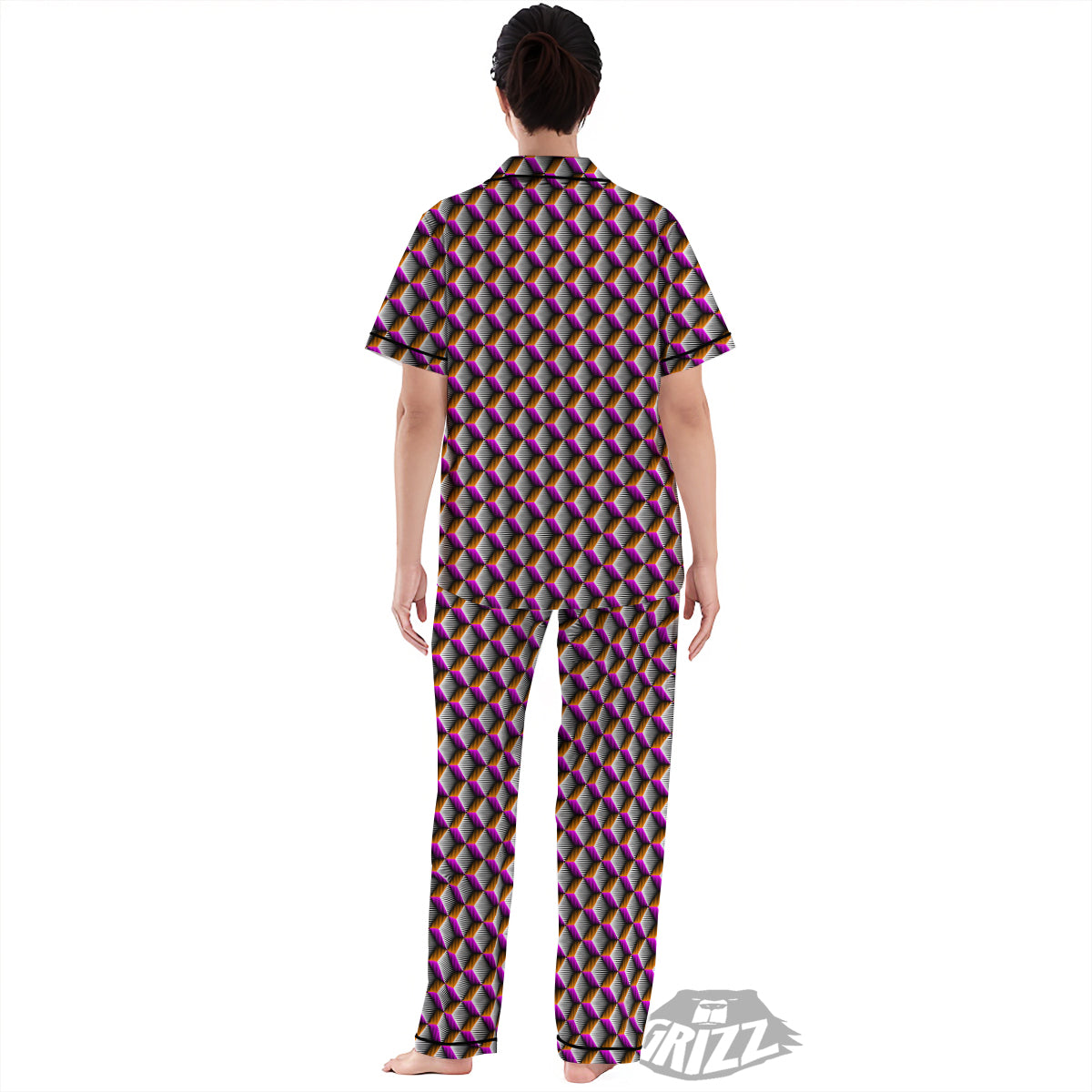 3D Rhombus Print Pattern Women's Pajamas Set-grizzshop