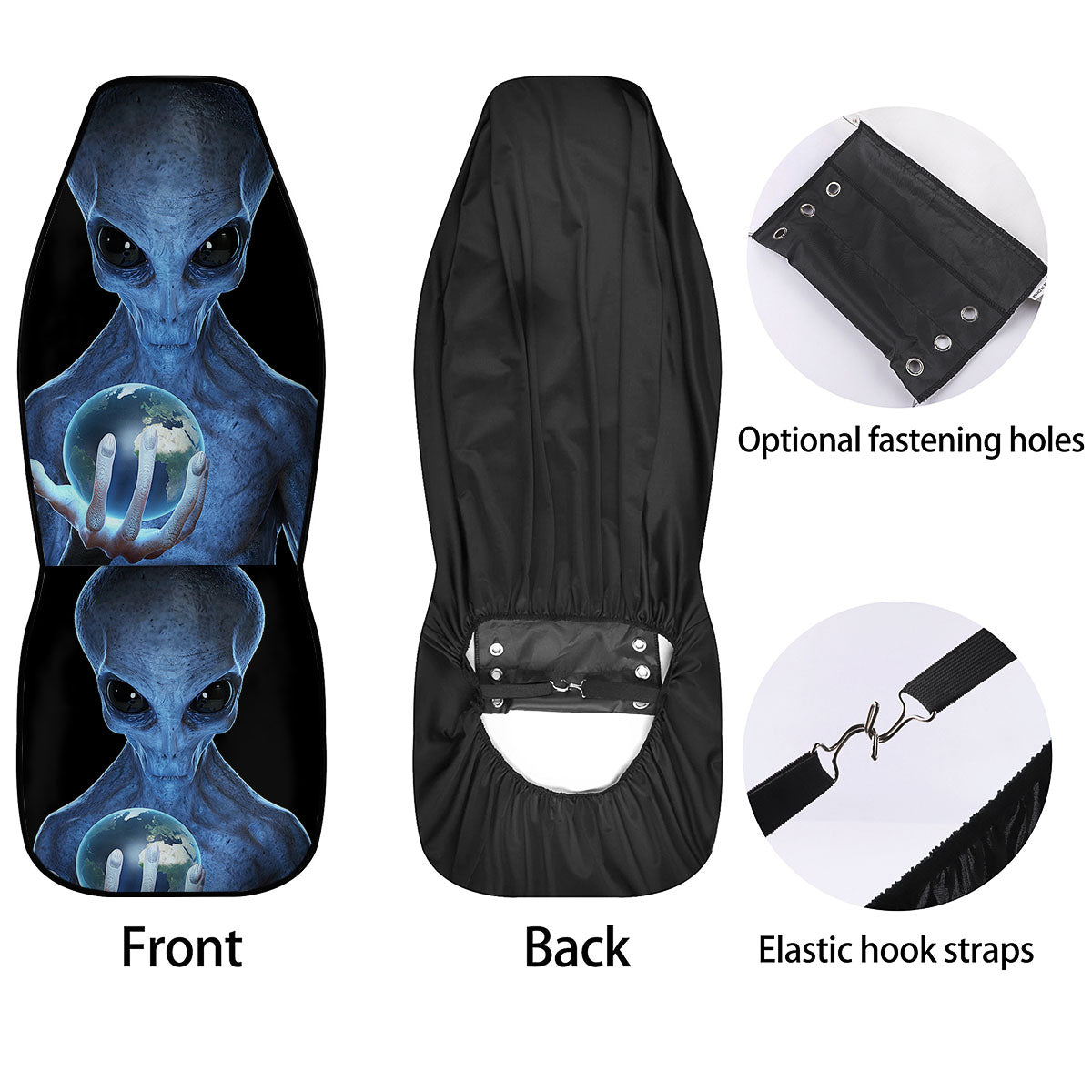 3D Scary Alien Grey Print Car Seat Covers-grizzshop