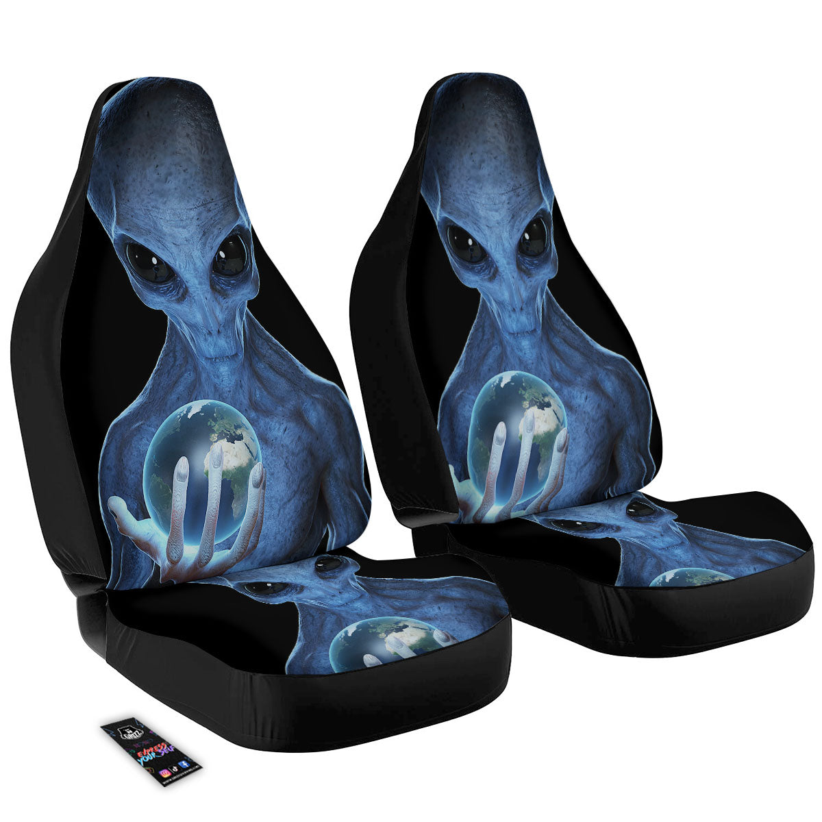 3D Scary Alien Grey Print Car Seat Covers-grizzshop