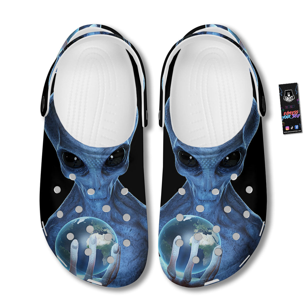 3D Scary Alien Grey Print Clog-grizzshop