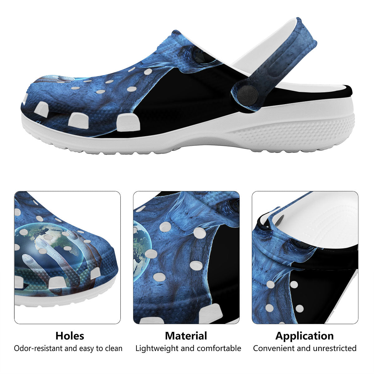 3D Scary Alien Grey Print Clog-grizzshop