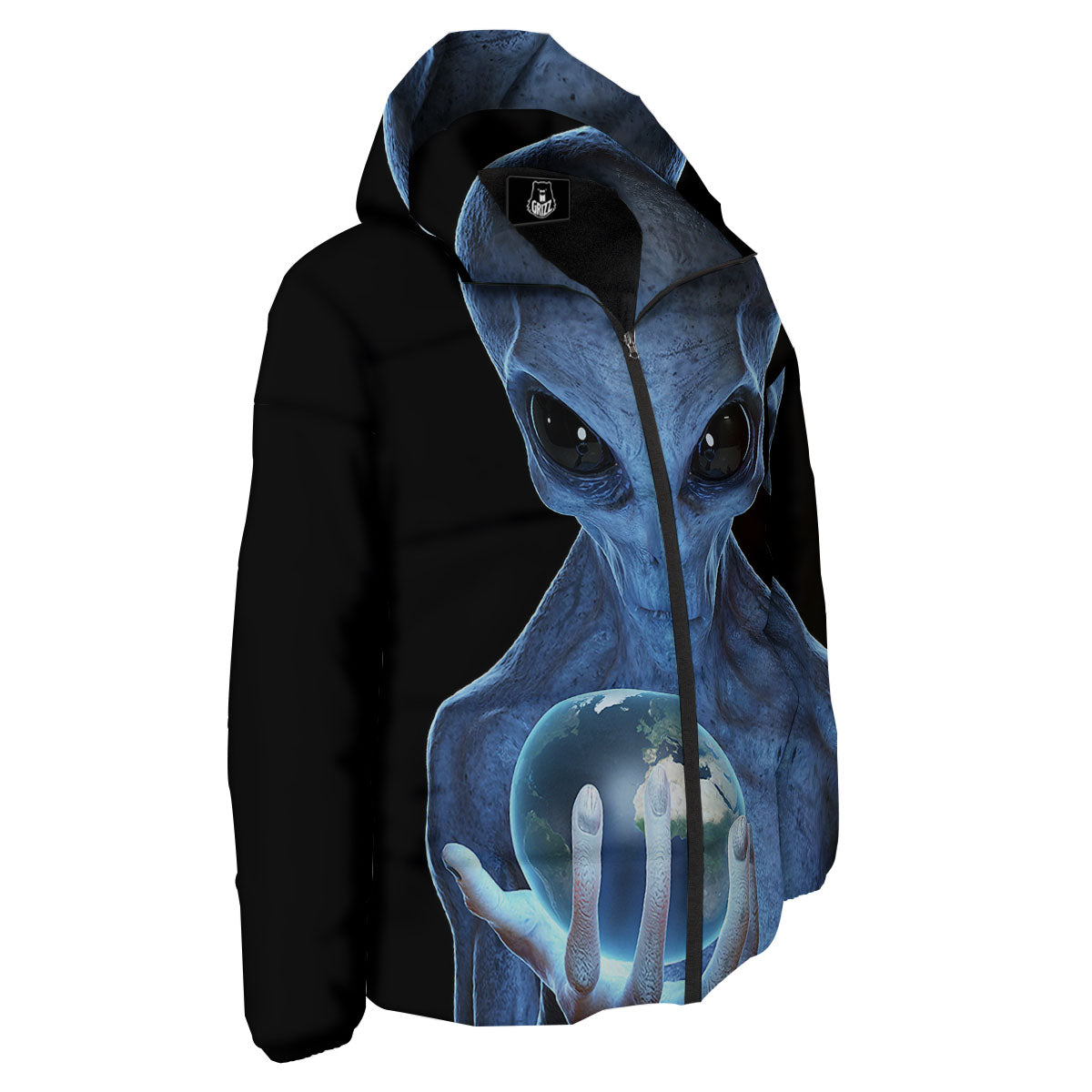 3D Scary Alien Grey Print Down Jacket-grizzshop
