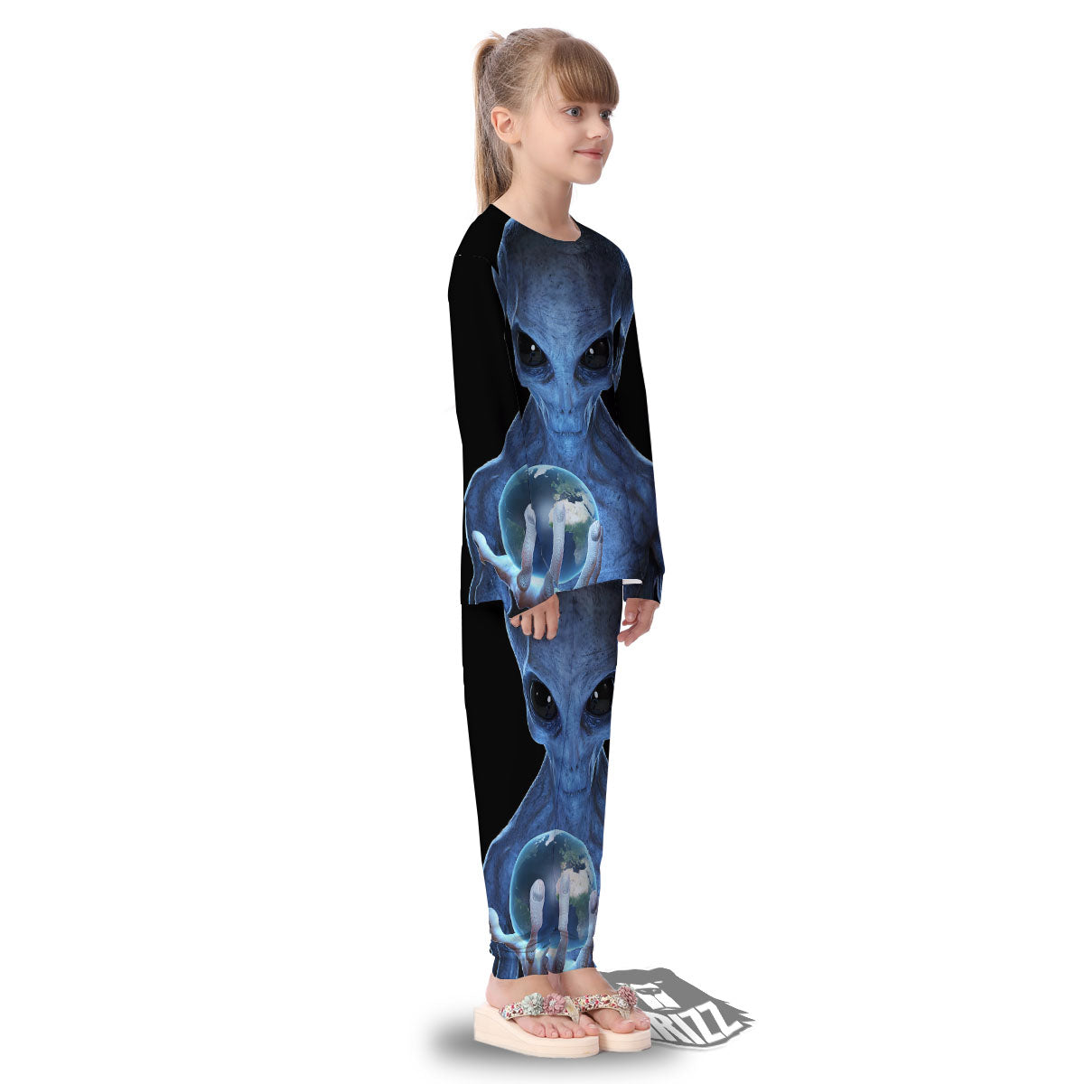 3D Scary Alien Grey Print Kid's Pajamas-grizzshop