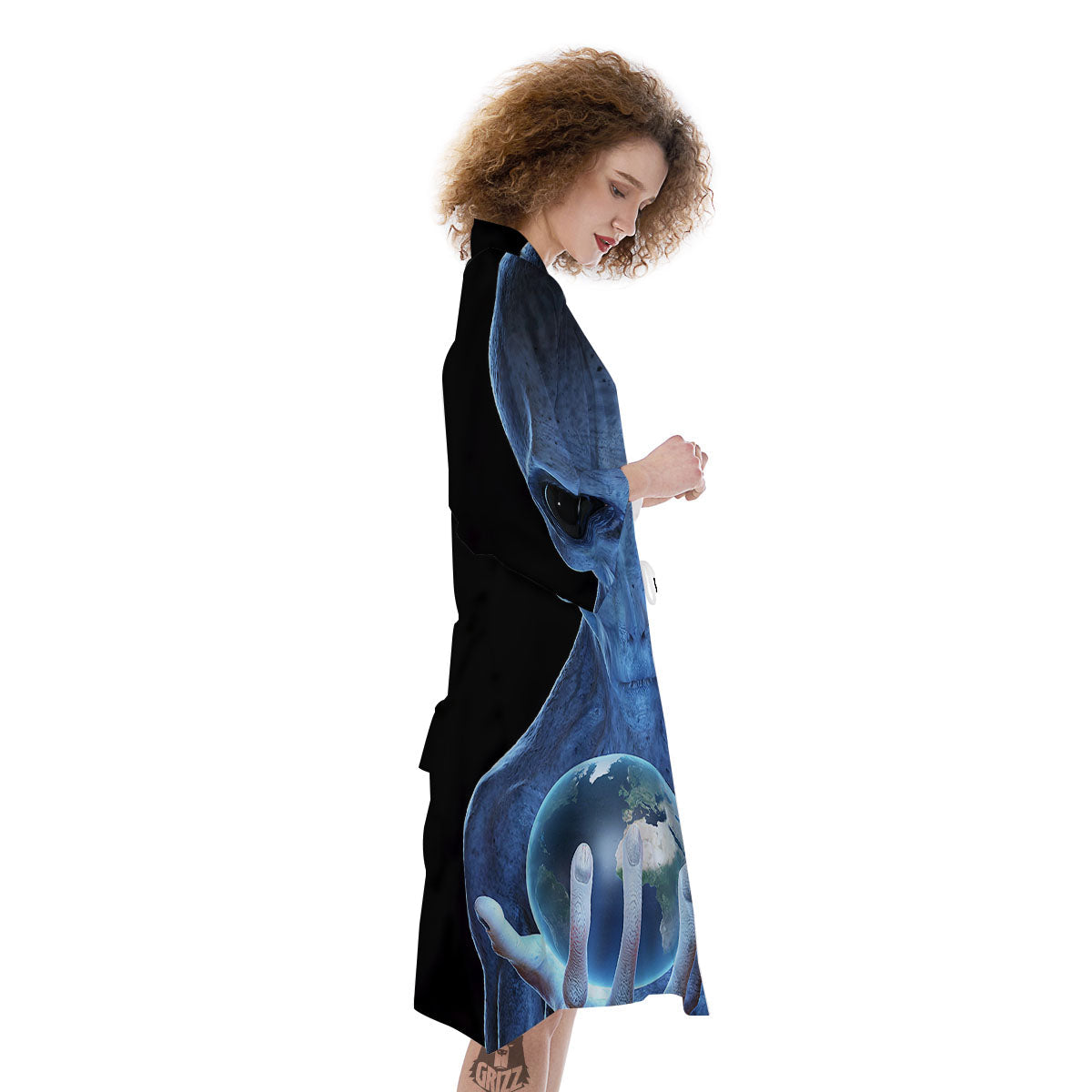 3D Scary Alien Grey Print Kimono-grizzshop