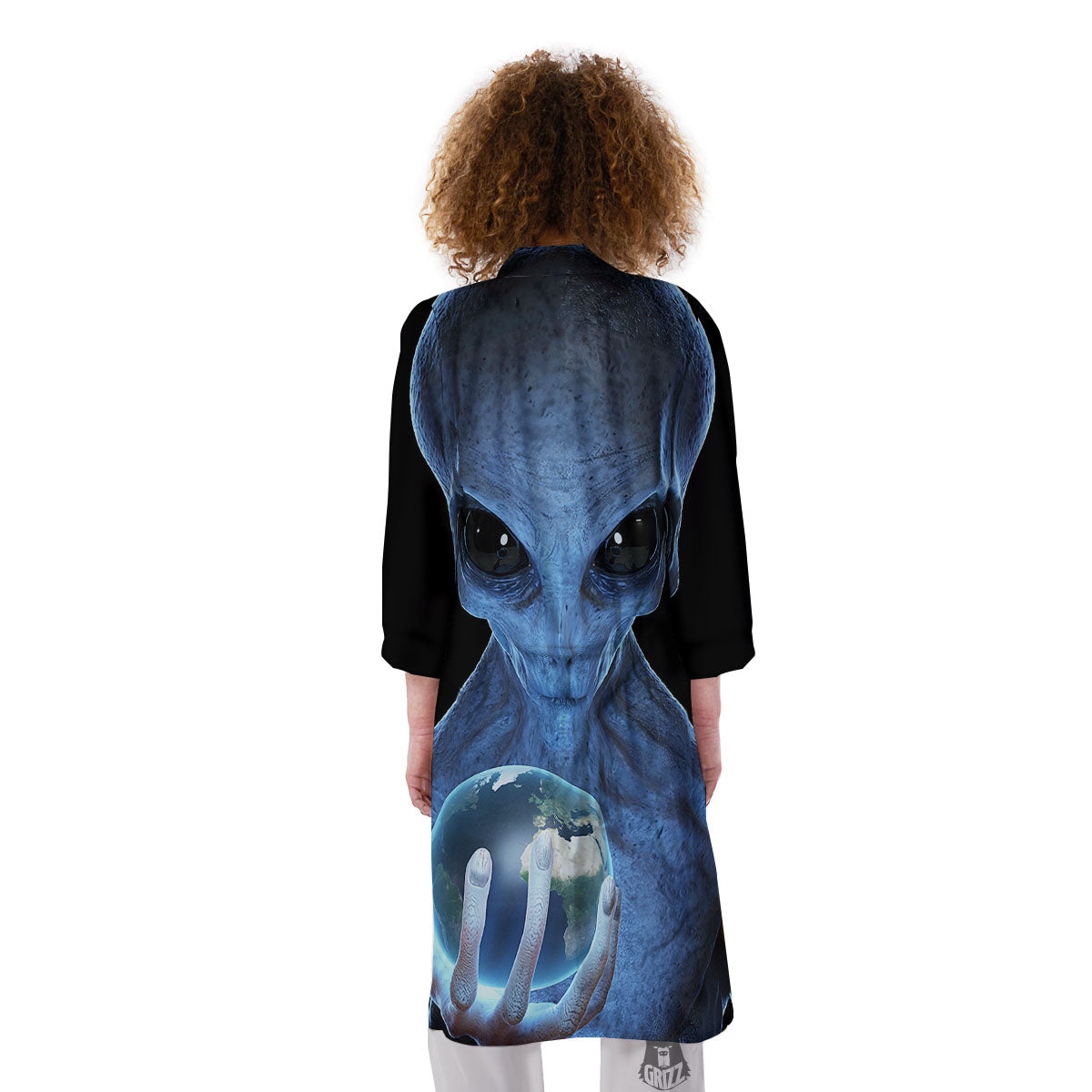 3D Scary Alien Grey Print Kimono-grizzshop