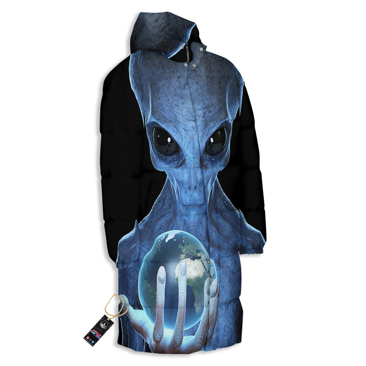 3D Scary Alien Grey Print Long Down Jacket-grizzshop