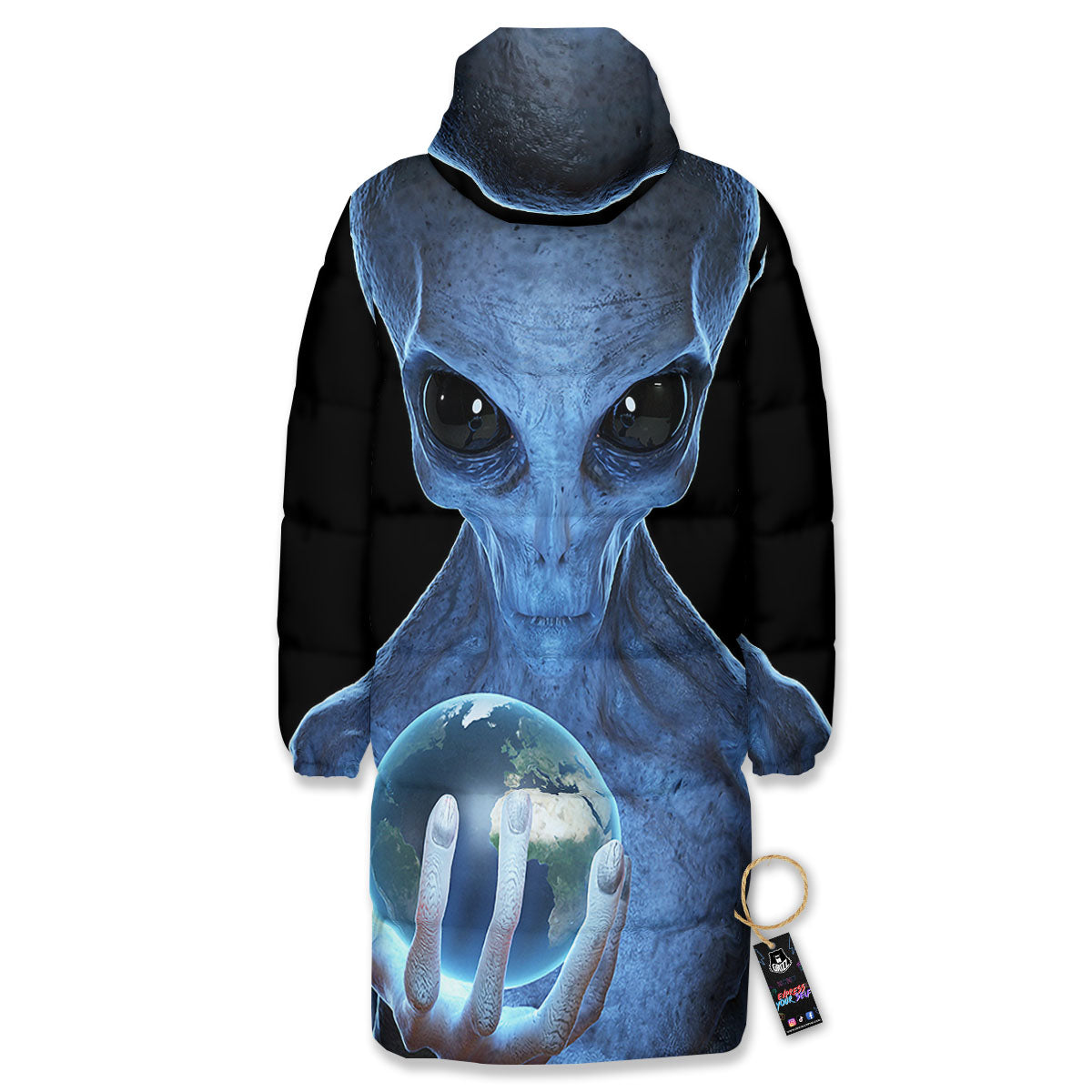 3D Scary Alien Grey Print Long Down Jacket-grizzshop