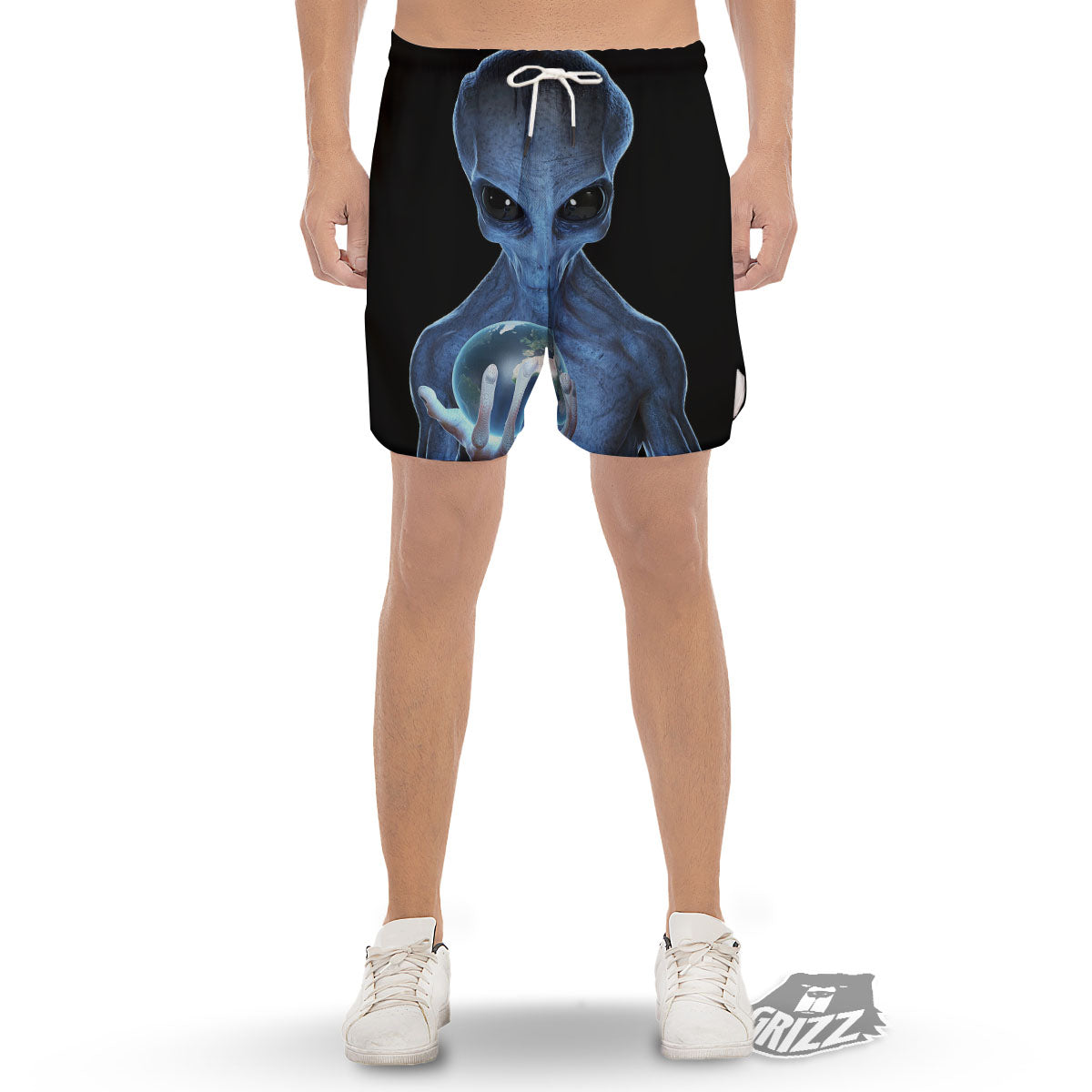 3D Scary Alien Grey Print Men's Gym Shorts-grizzshop