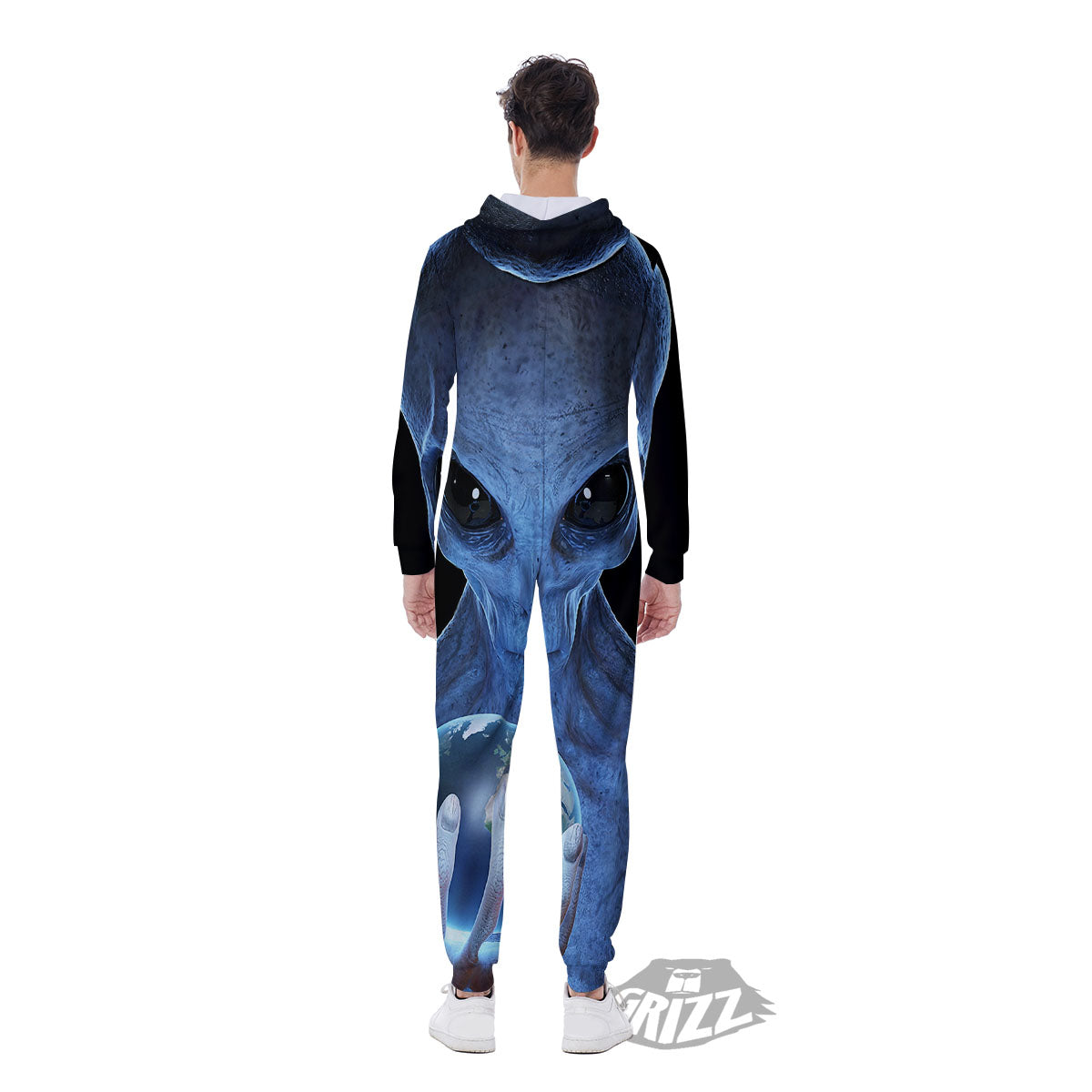 3D Scary Alien Grey Print Men's Jumpsuit-grizzshop
