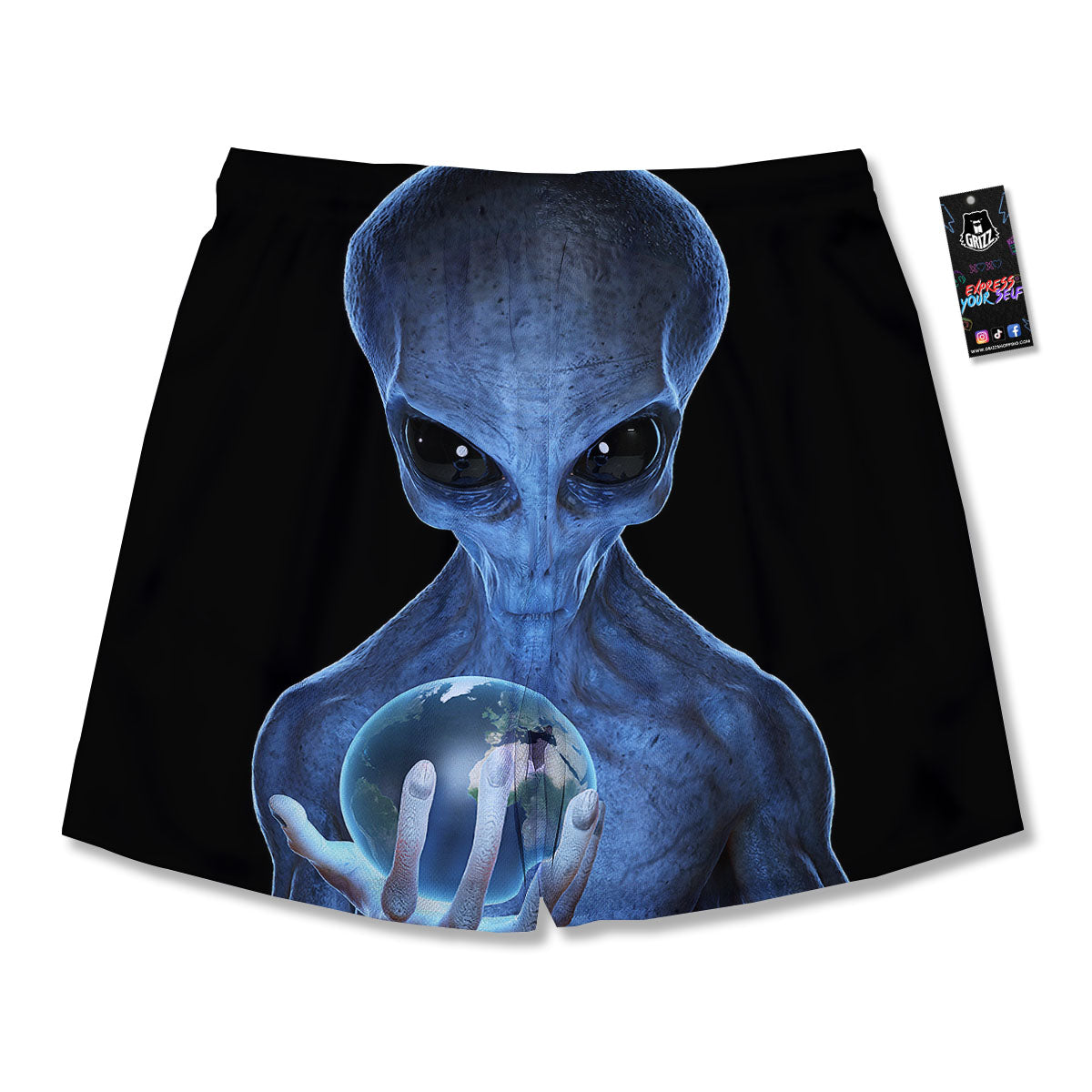 3D Scary Alien Grey Print Men's Running Shorts-grizzshop