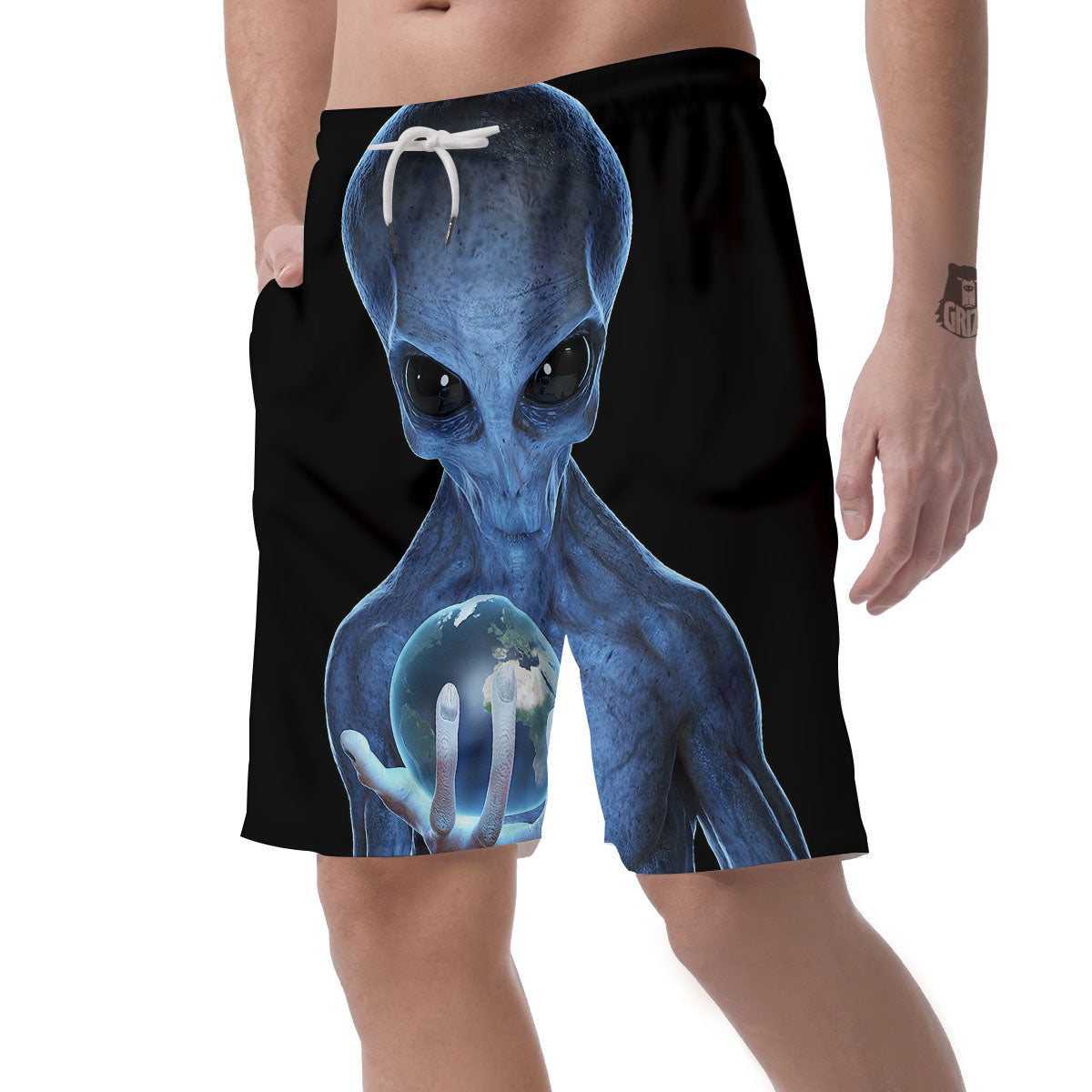 3D Scary Alien Grey Print Men's Shorts-grizzshop