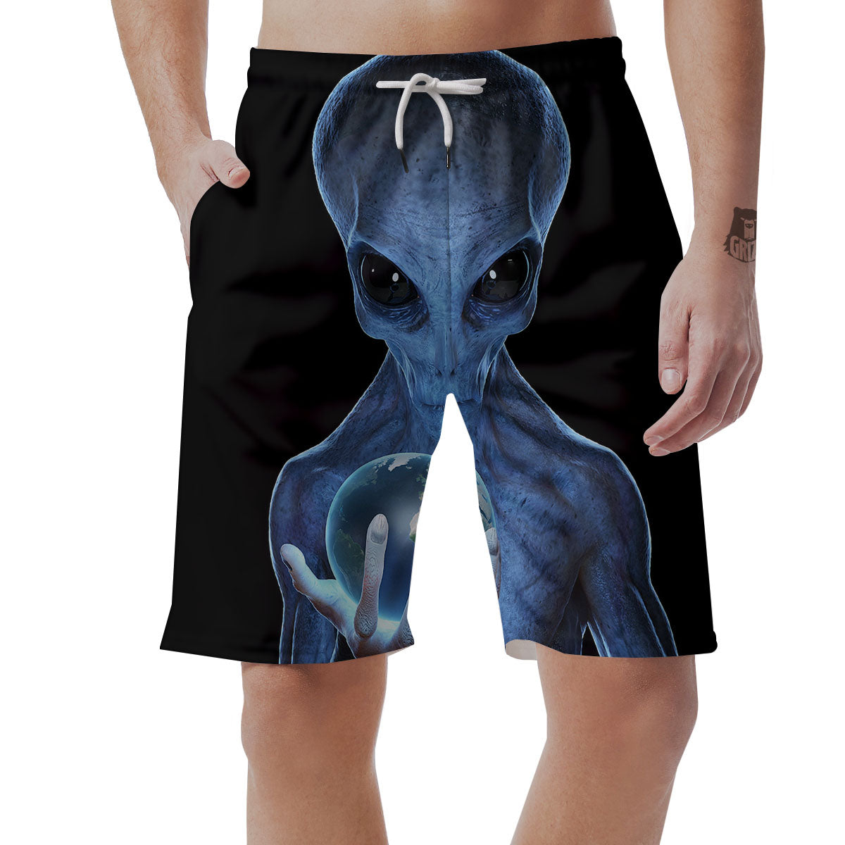 3D Scary Alien Grey Print Men's Shorts-grizzshop