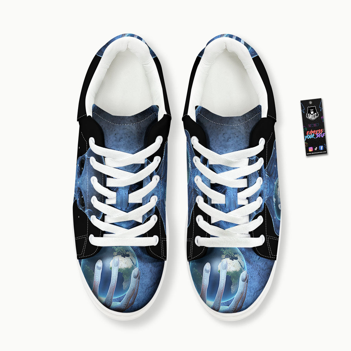 3D Scary Alien Grey Print Platform Shoes-grizzshop