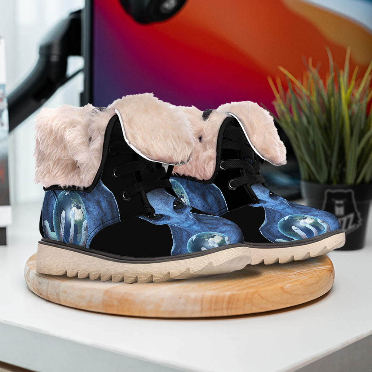 3D Scary Alien Grey Print Snow Boots-grizzshop