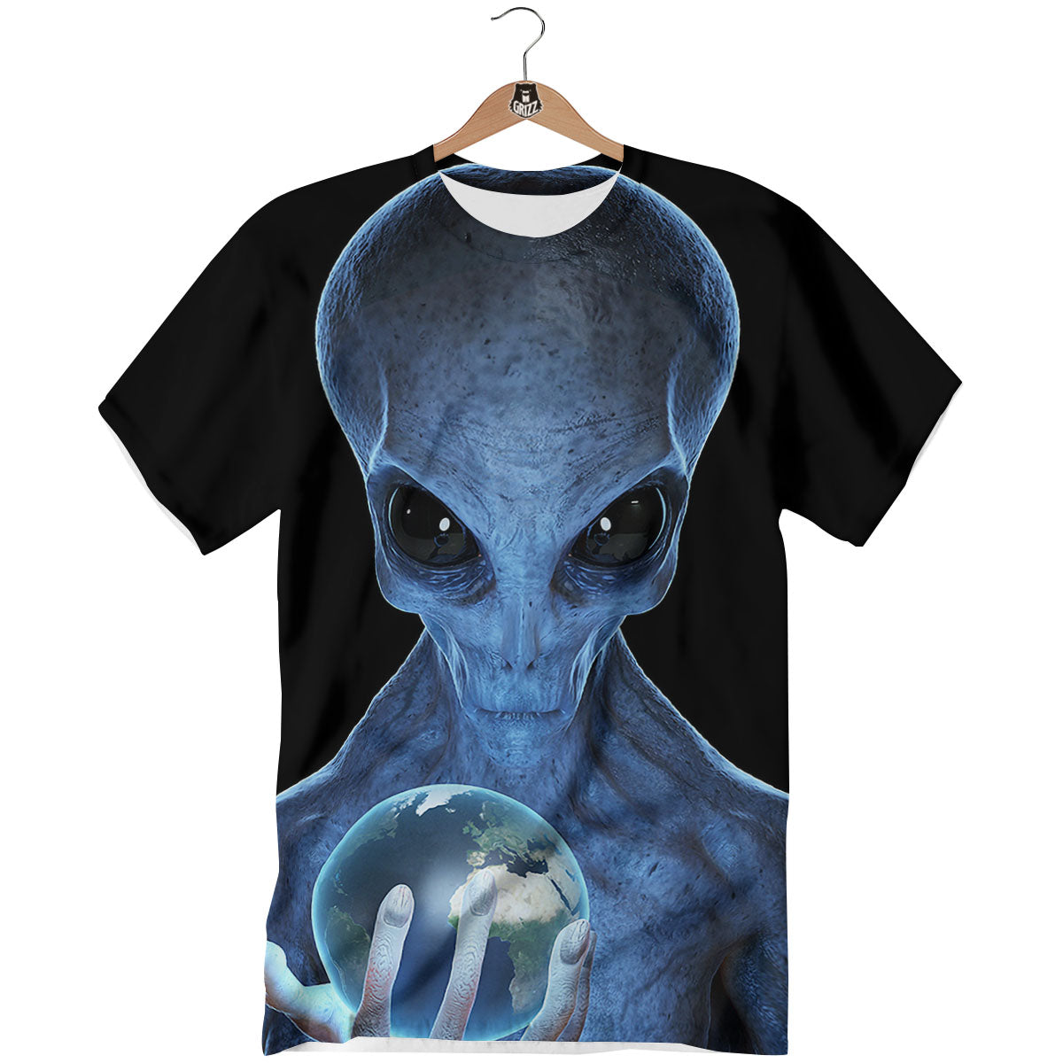 3D Scary Alien Grey Print T-Shirt-grizzshop