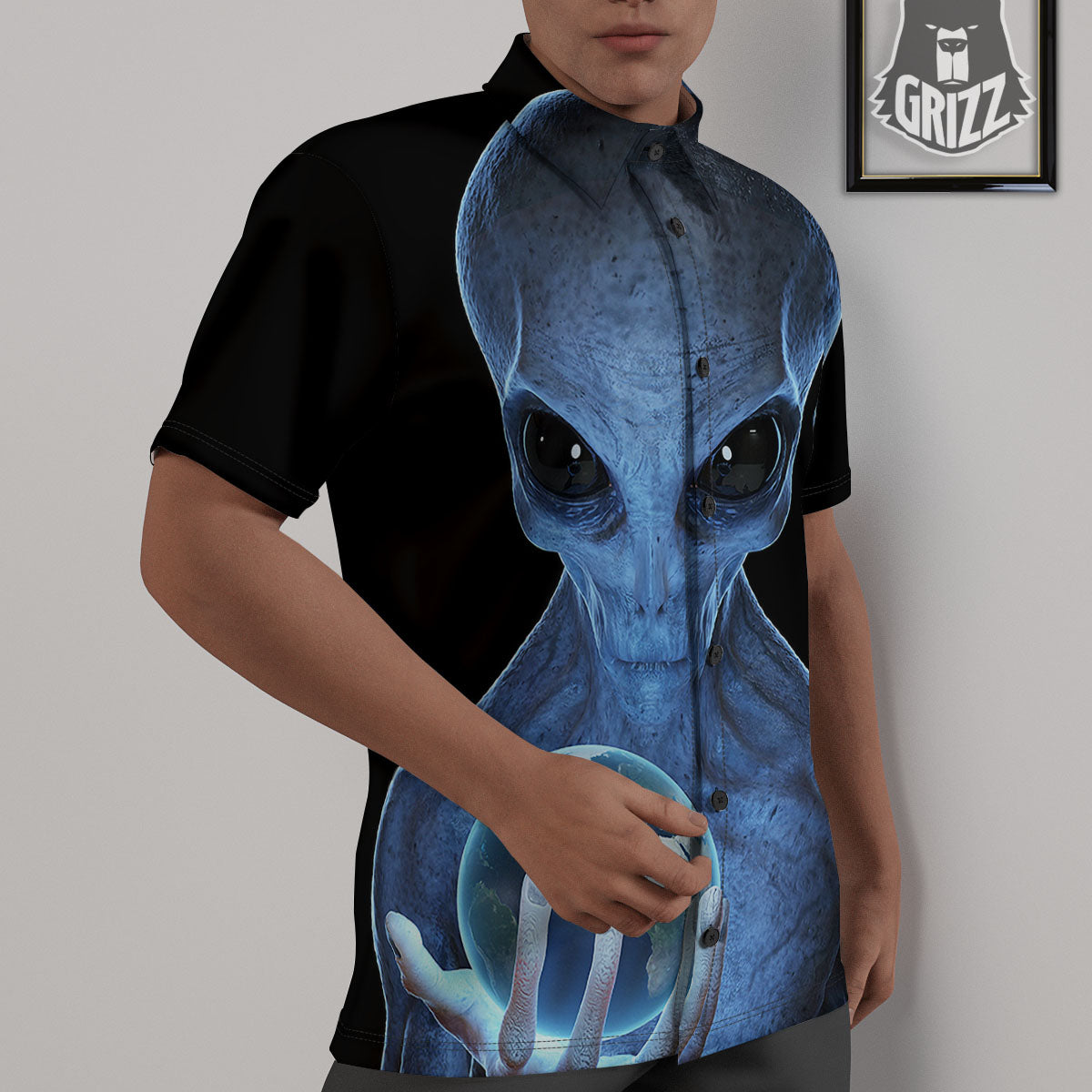 3D Scary Alien Grey Print Untucked Shirts-grizzshop