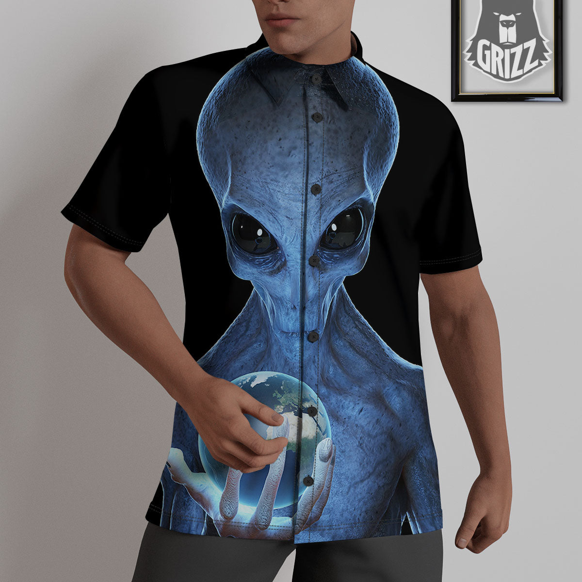 3D Scary Alien Grey Print Untucked Shirts-grizzshop