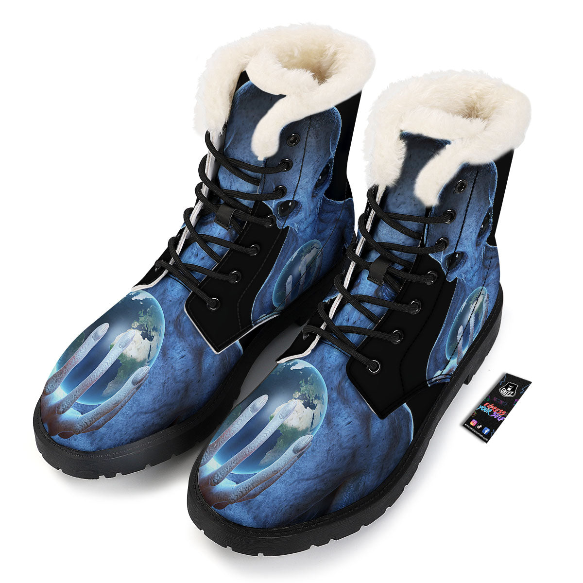 3D Scary Alien Grey Print Winter Boots-grizzshop