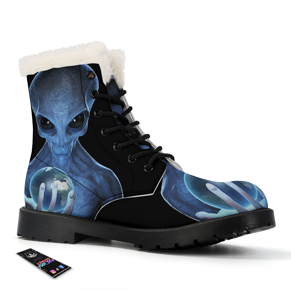 3D Scary Alien Grey Print Winter Boots-grizzshop
