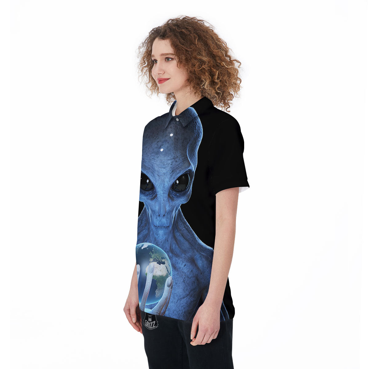 3D Scary Alien Grey Print Women's Golf Shirts-grizzshop