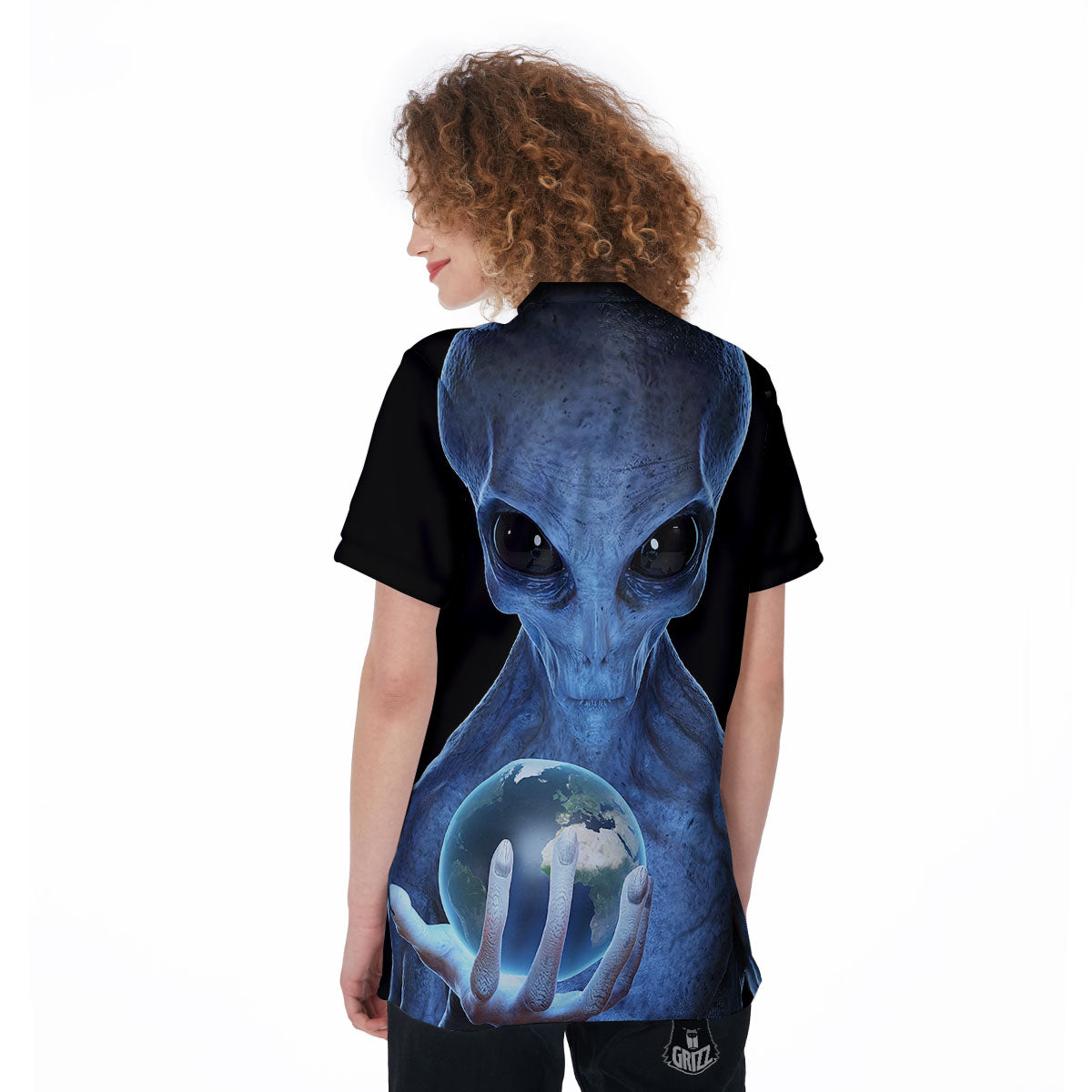 3D Scary Alien Grey Print Women's Golf Shirts-grizzshop