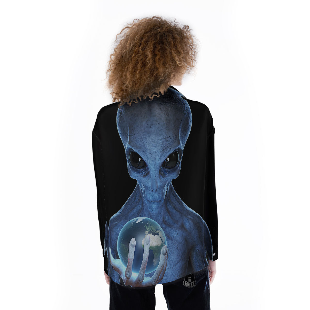 3D Scary Alien Grey Print Women's Long Sleeve Shirts-grizzshop