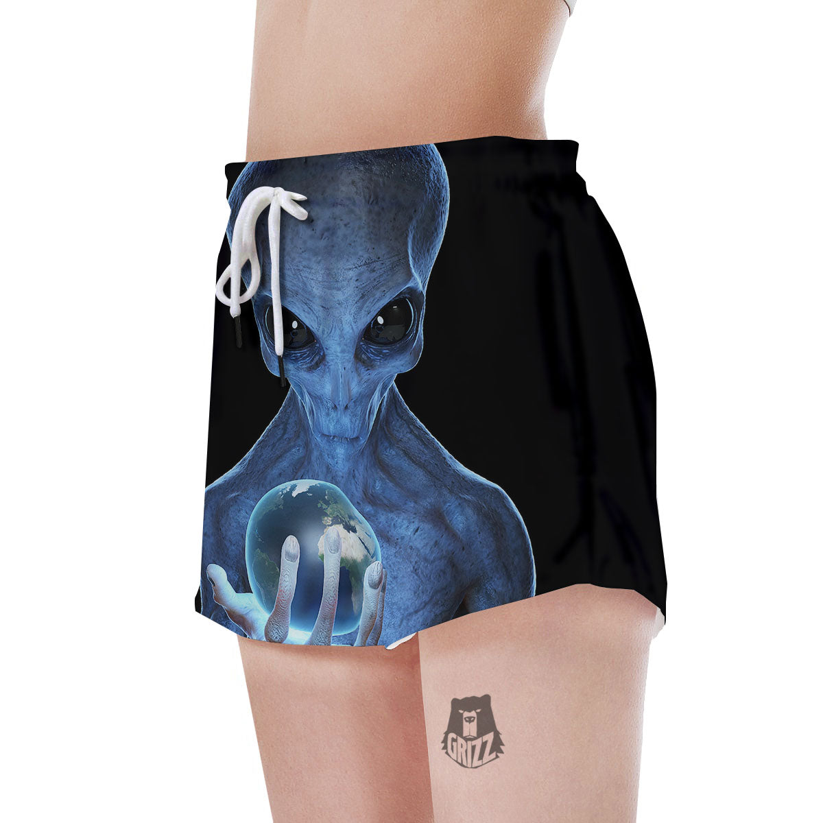 3D Scary Alien Grey Print Women's Shorts-grizzshop