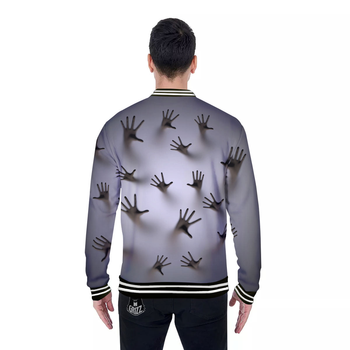 3D Scary Ghost Print Baseball Jacket-grizzshop